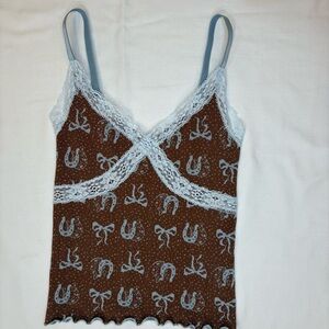 Out From Under Brown and Blue Lace Cami- XS